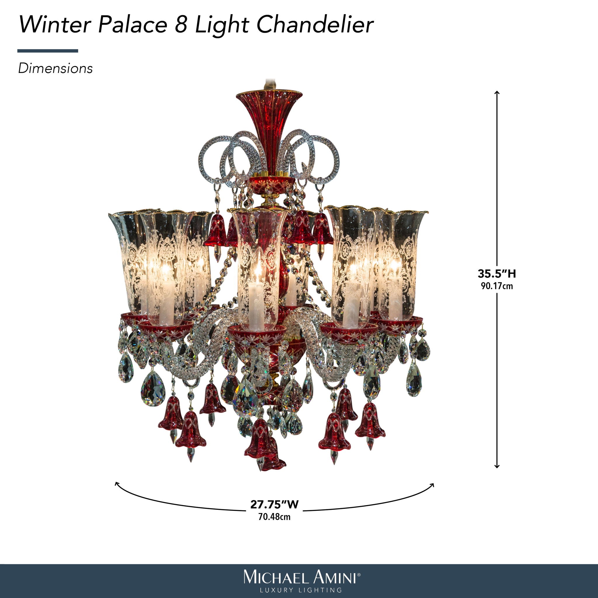 Michael Amini Lighting - Winter Palace 8-Light Traditional Crystal Chandelier - Ruby Red / Pearl Silver