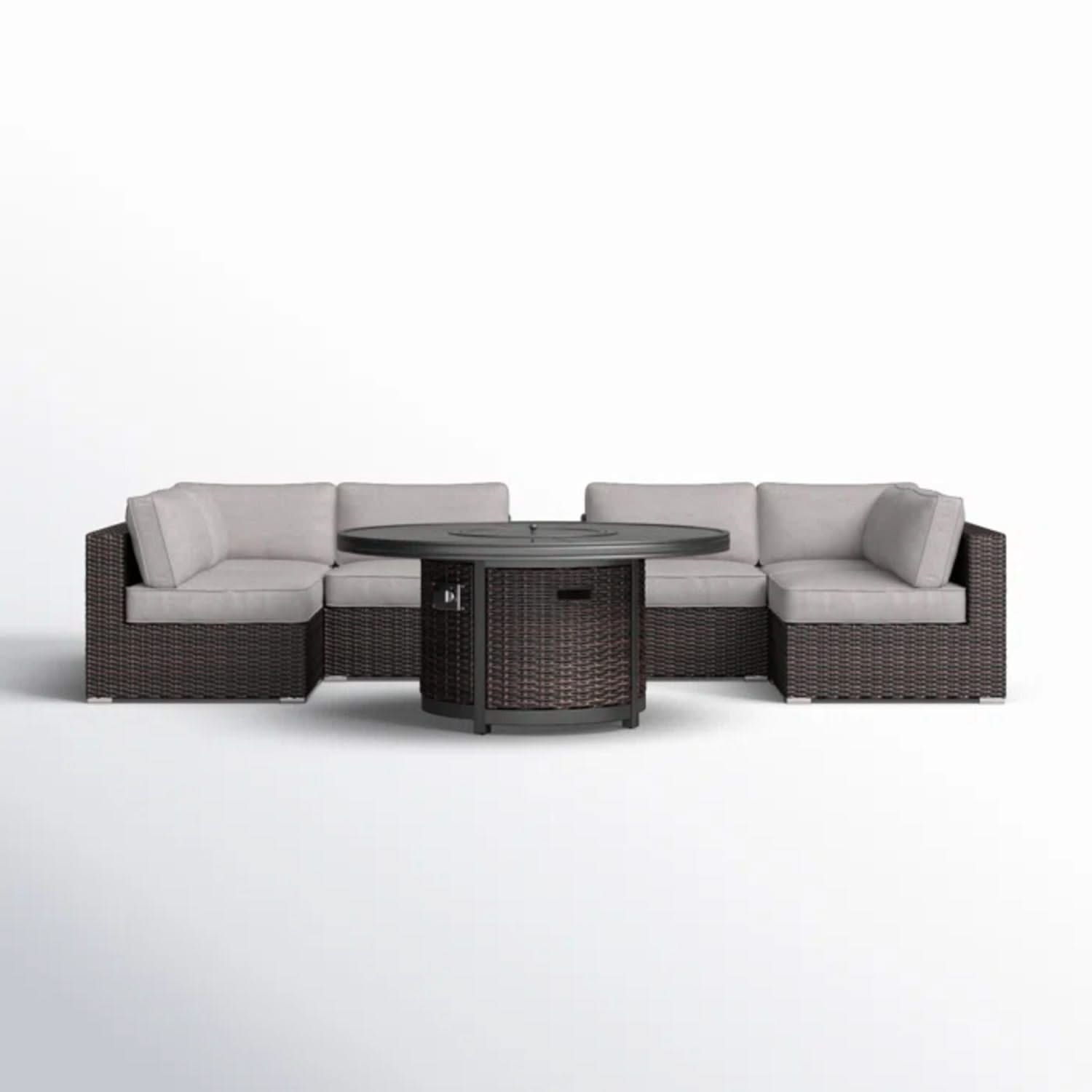 Rattan Patio Set With Comfortable Cushions And Fire Pit