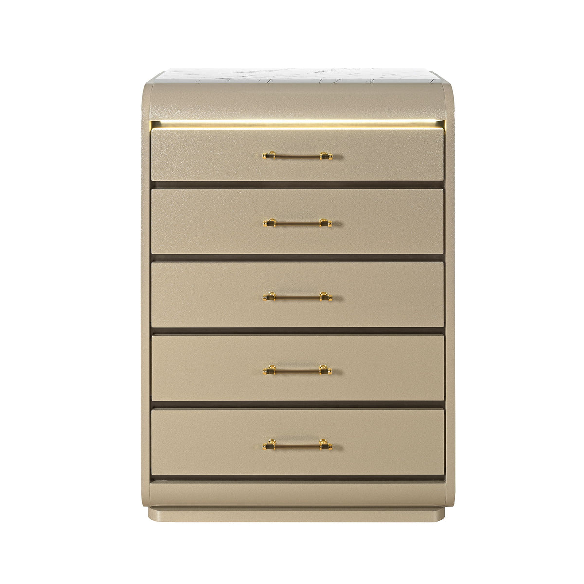 Gigi - Chest With LED Lights Chest, 5 Drawers, LED Lighting, Rounded Edges - Gold