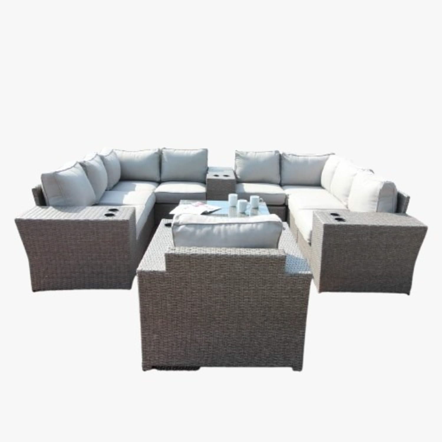Outdoor Wicker Sectional With Weather Resistant Cushions And Table