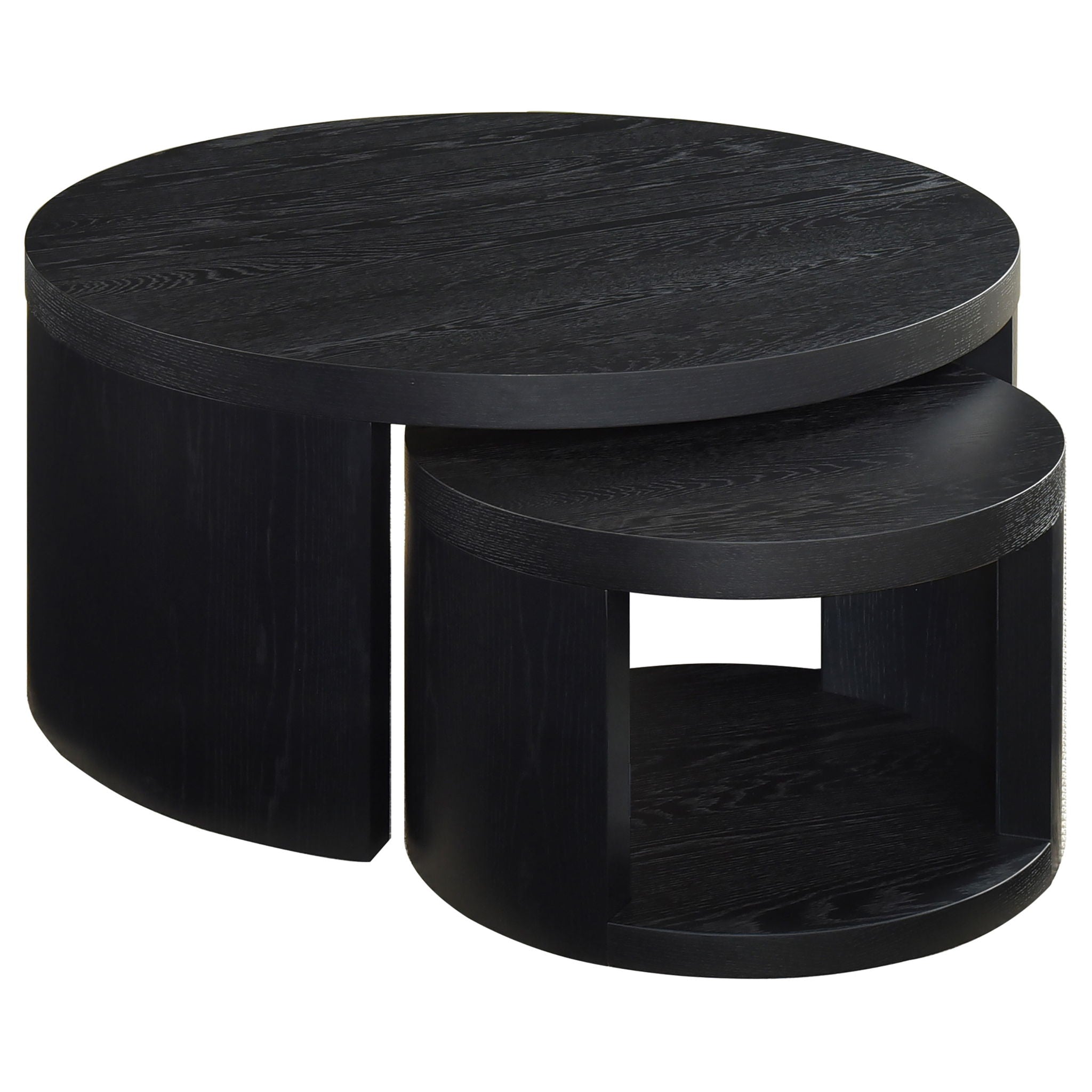 Sweeney 2-piece Round Wood Occasional Nesting Table Set Black