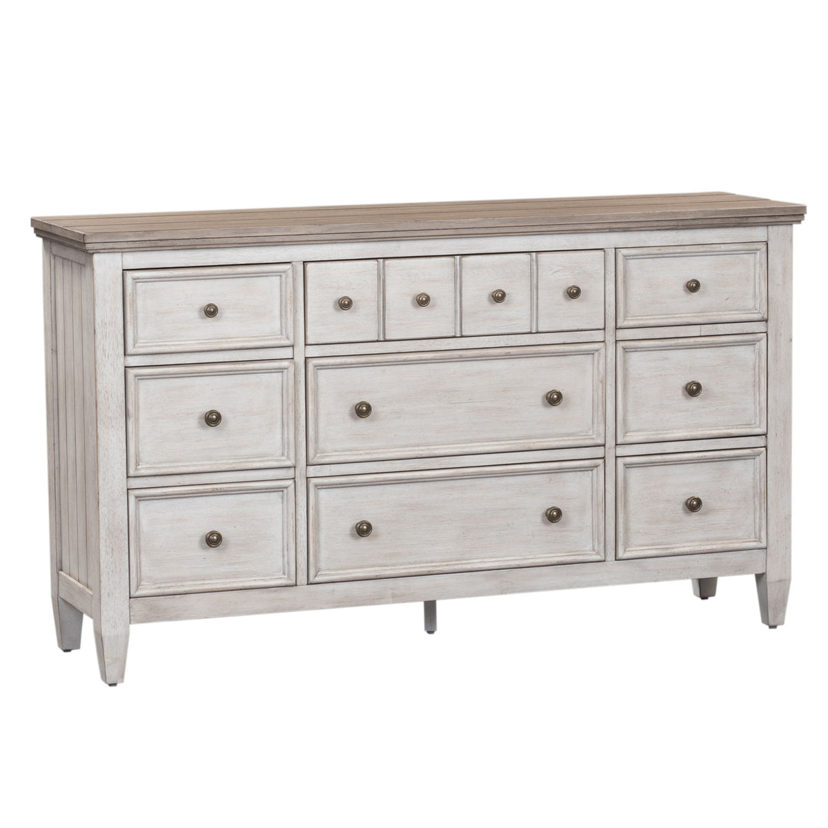 Heartland - 9 Drawer Dresser - Antique White / Tobacco Tops