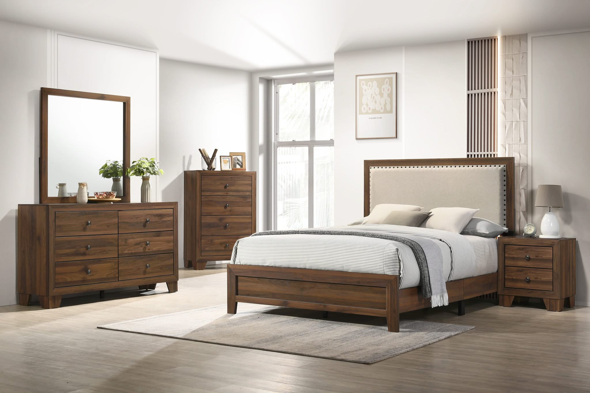 Millie - Twin Upholstery Bed In One Box - Brown Cherry