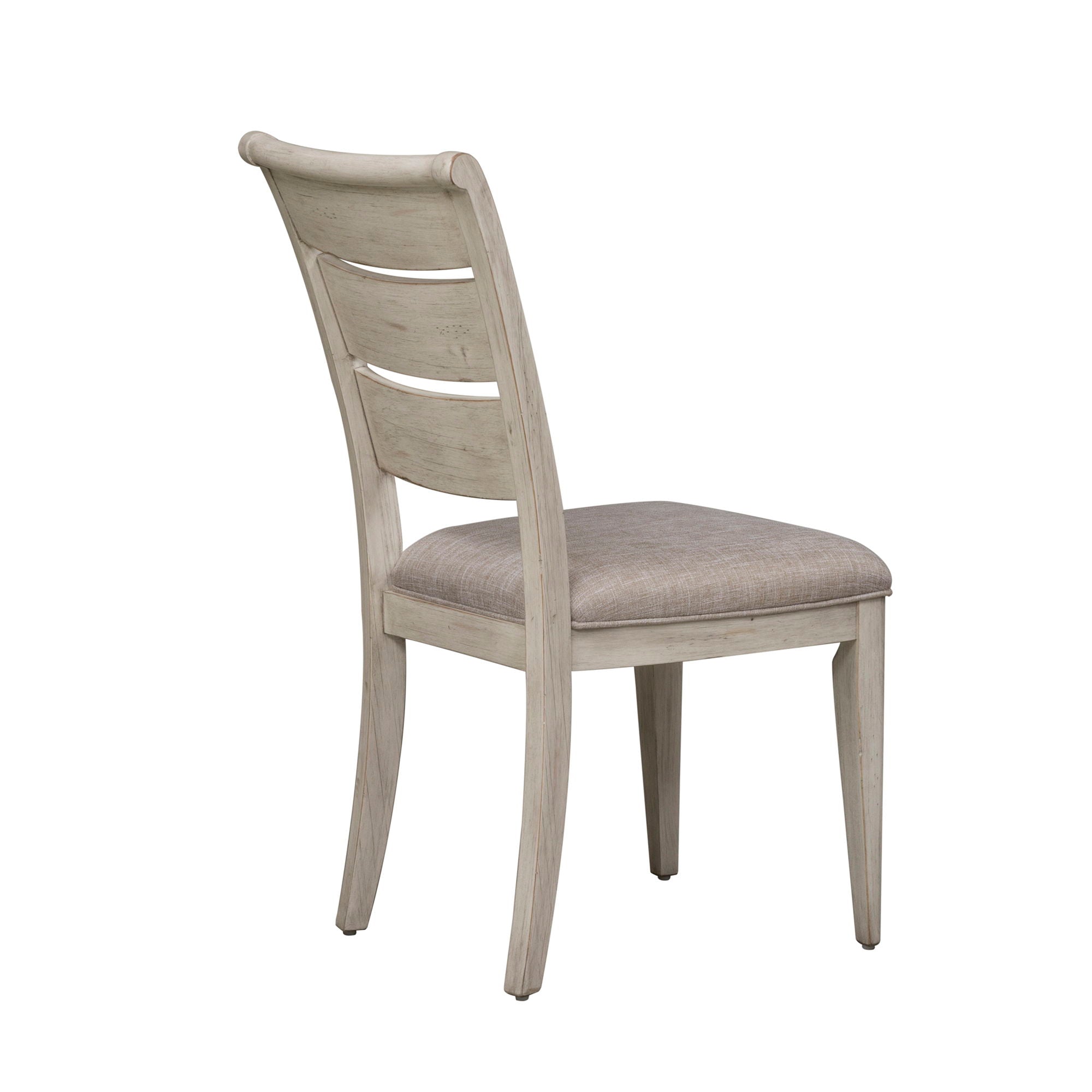 Farmhouse Reimagined - Ladder Back Upholstered Side Chair - Antique White / Chestnut Tops