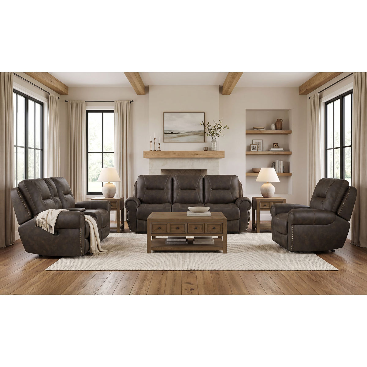 Topeka - Loveseat With Console, Hidden Cups - Rocky Brown