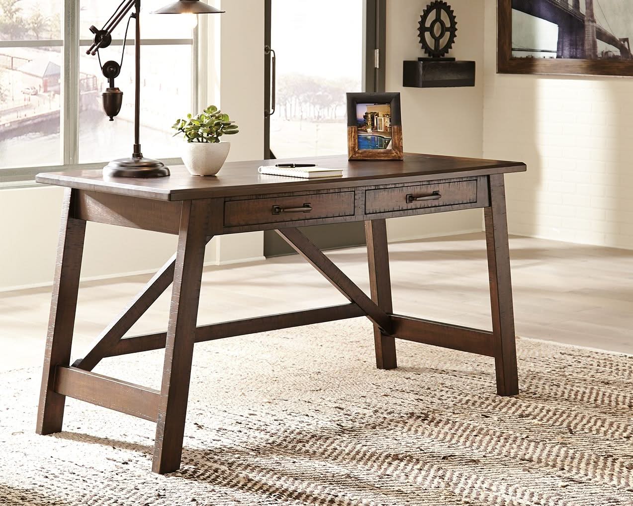Baldridge - Home Office Large Leg Desk - Rustic Brown