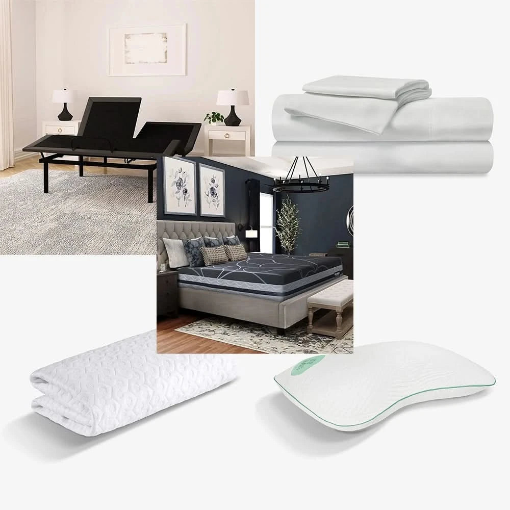 Edge 7010 Hybrid Split Head Mattress and Adjustable Base Sleep Package with Dual Control, Sheets, Protector & Pillows