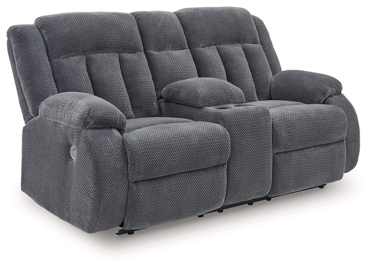 Observation - Double Reclining Power Loveseat With Console - Steel