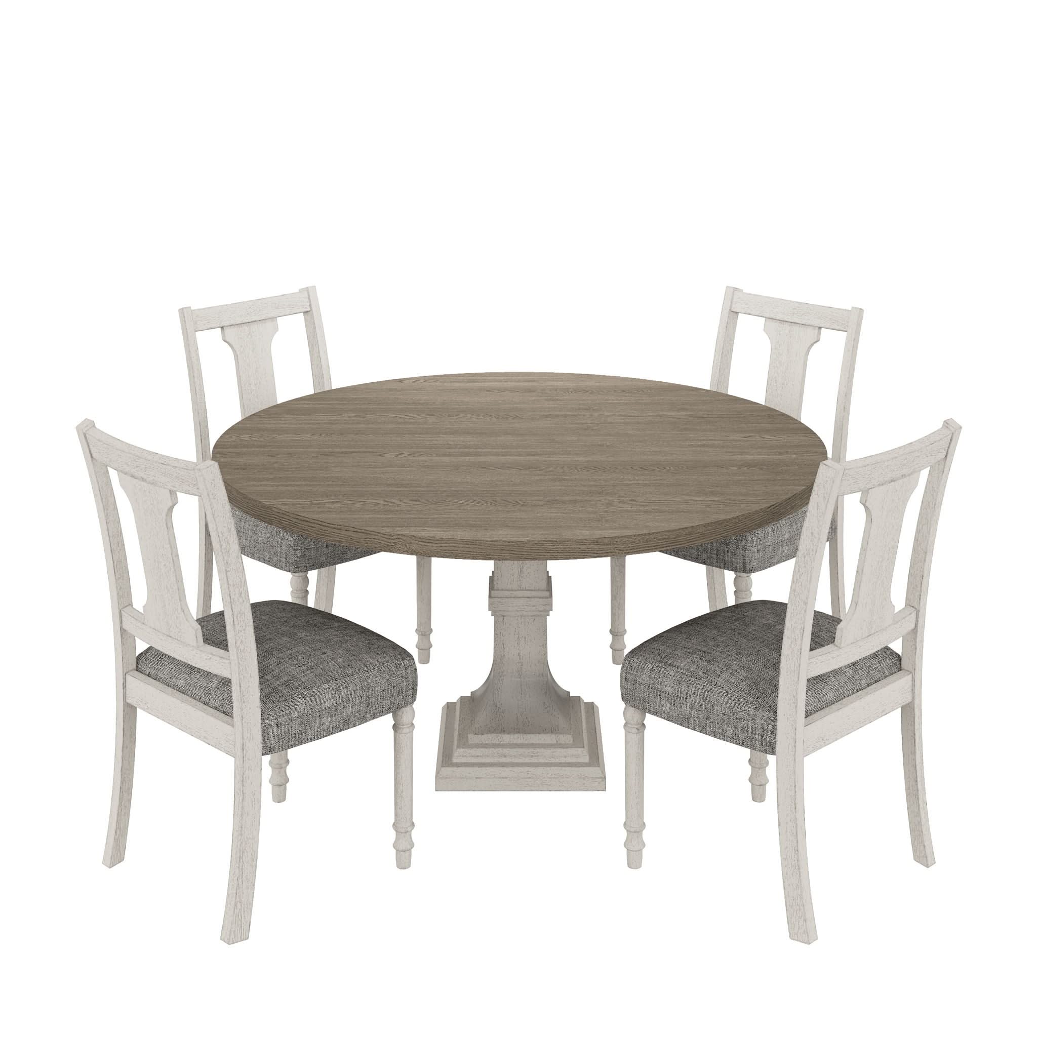 Tannen - Round 5 Piece Dining Table (Set of 5) - White And Gray
