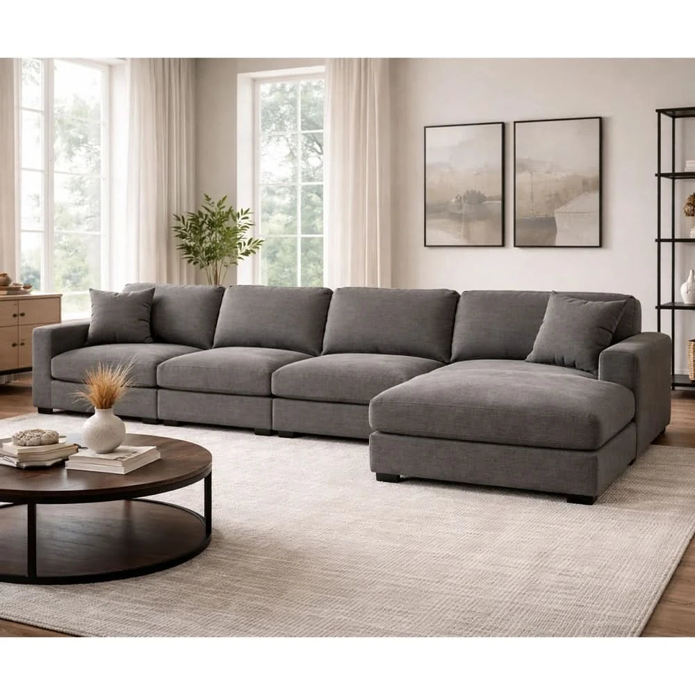 Aspen Stone Modular 5-Piece Sectional with Chaise and Vertical Tufting