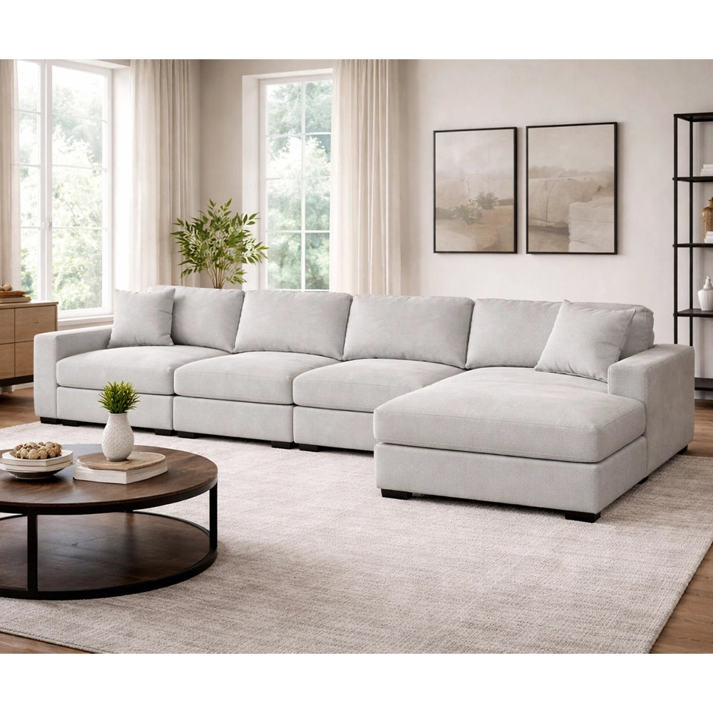 Aspen Stone Modular 5-Piece Sectional with Chaise and Vertical Tufting