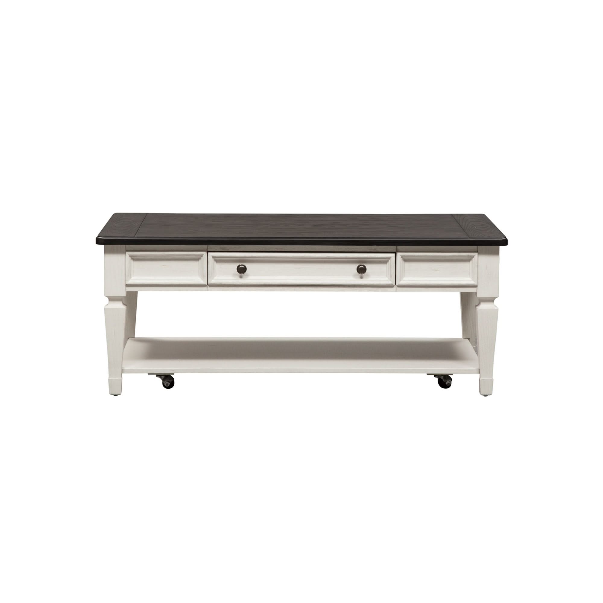 Allyson Park - Rectangular Cocktail Table - Wirebrushed White / Charcoal