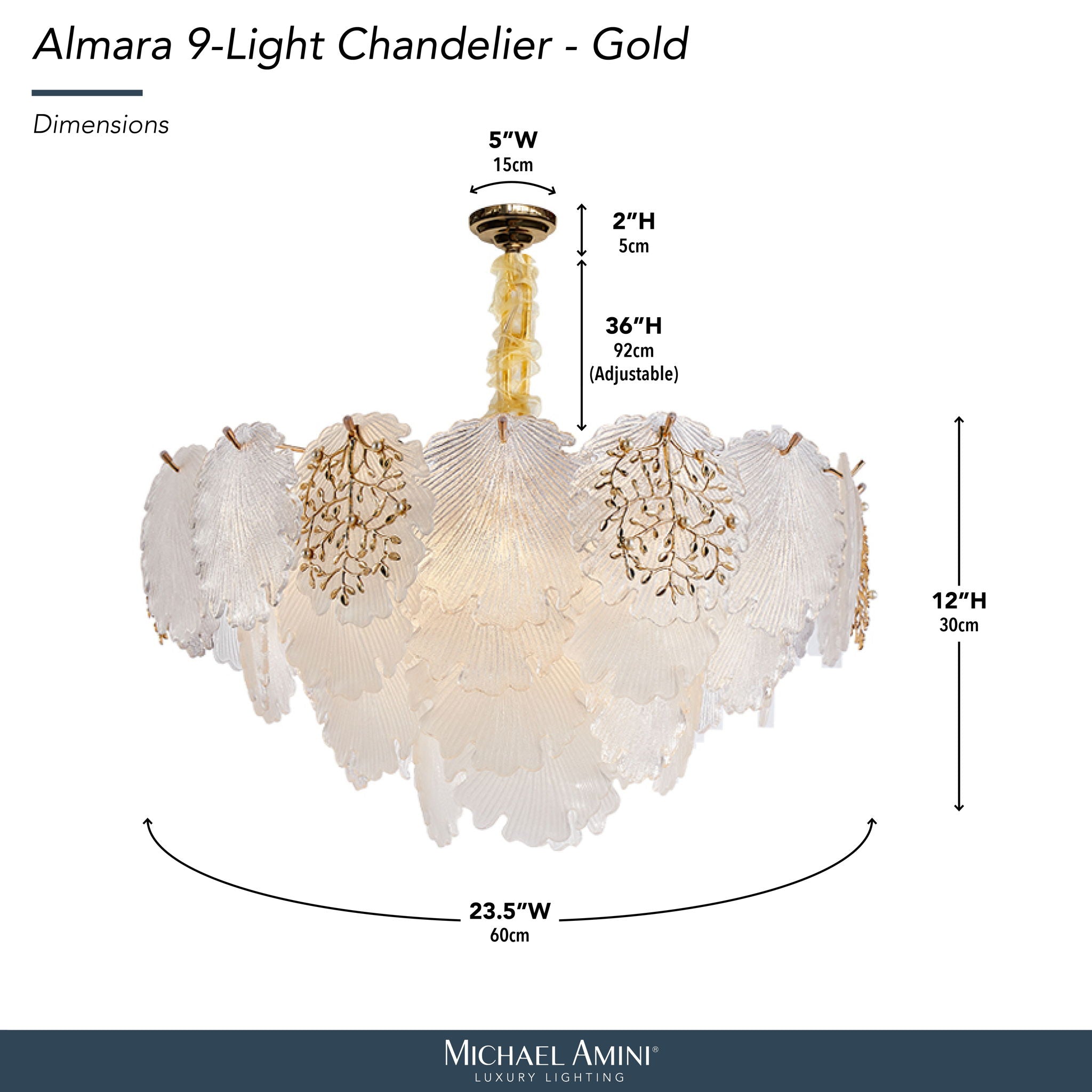 Michael Amini Lighting - Almara 9-Light Frosted Glass Chandelier - Frost / Gold