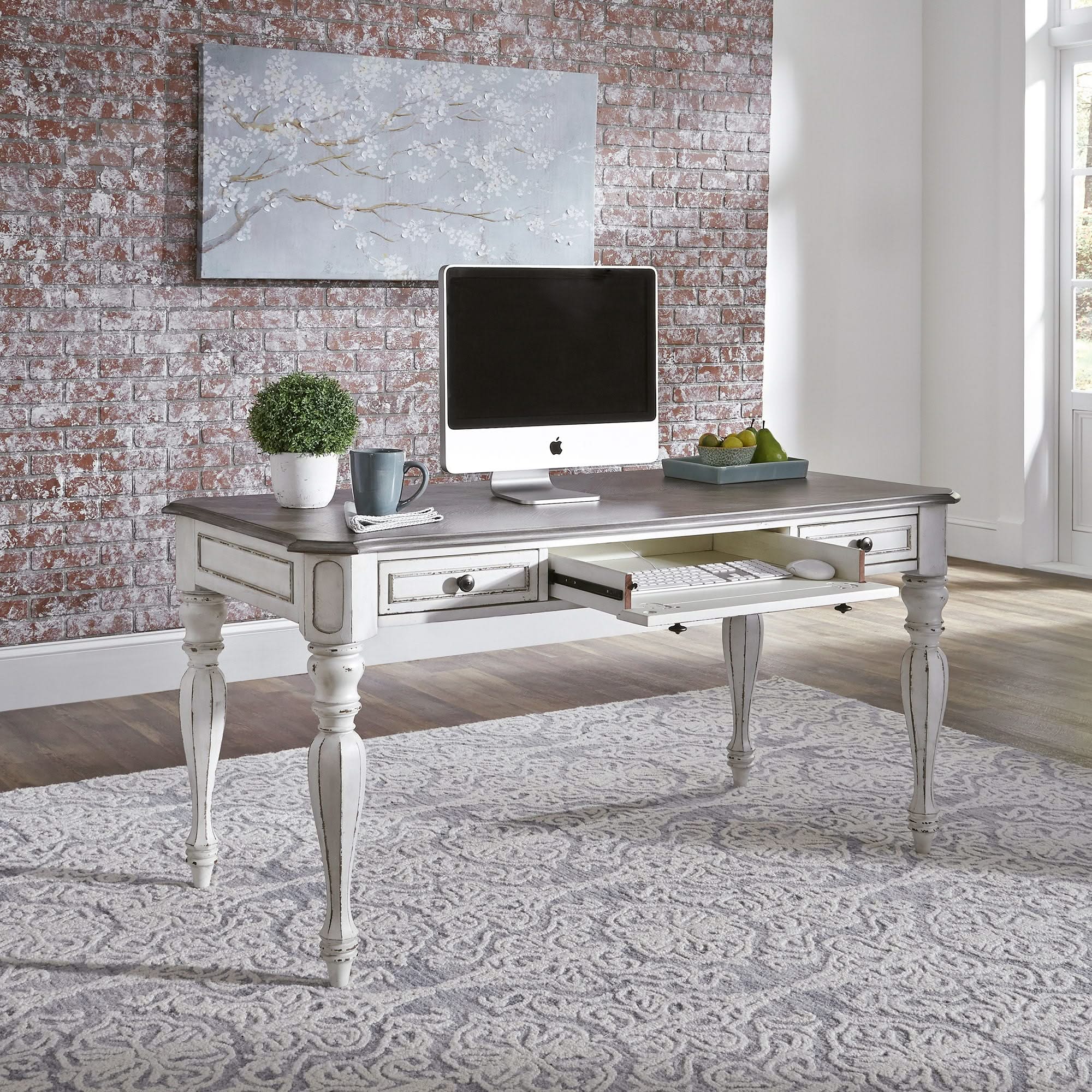 Magnolia Manor - 3 Piece Home Office Set (Desk & Hutch) - Antique White