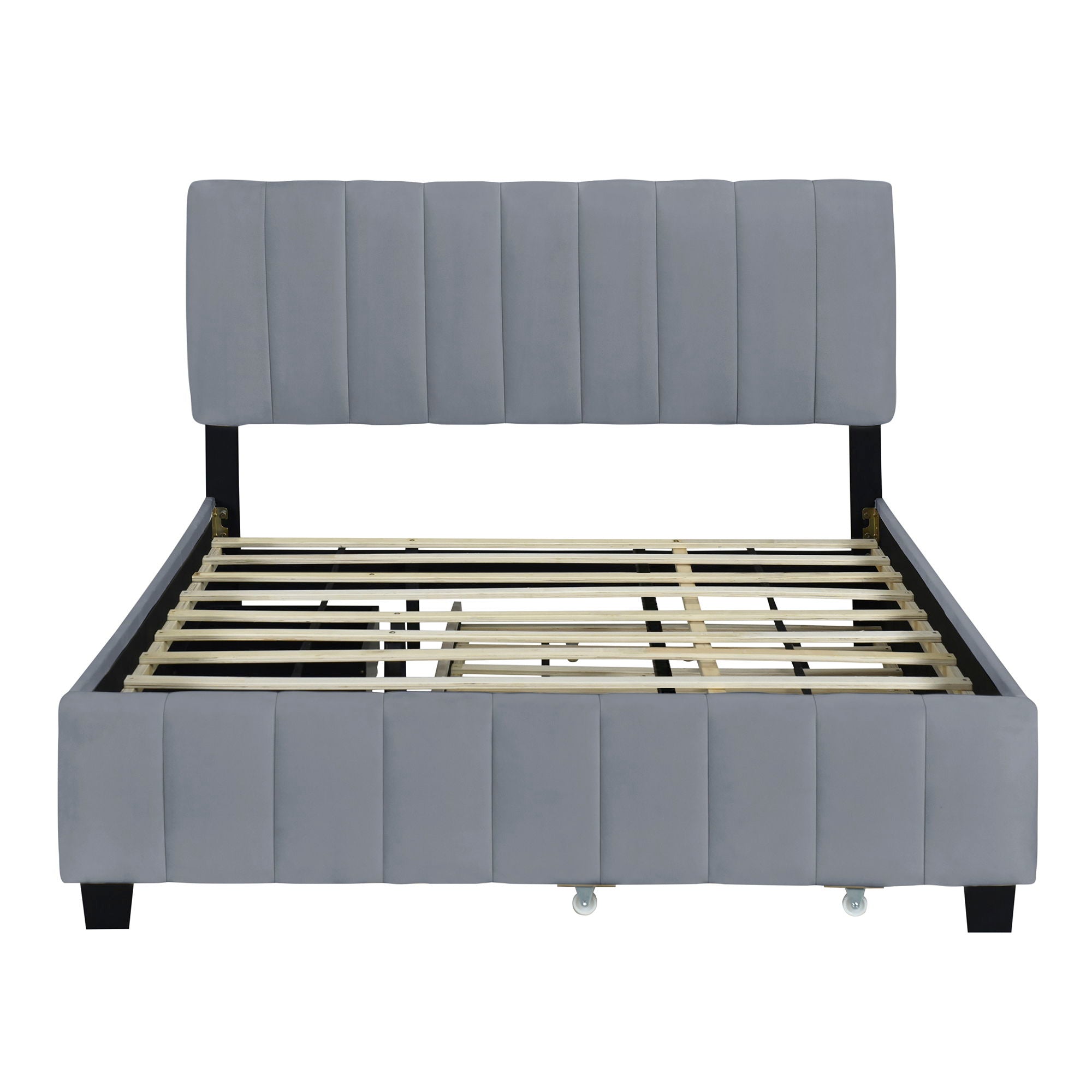 Platform UpholsteredBed With 2 Drawers And Twin Long Trundle