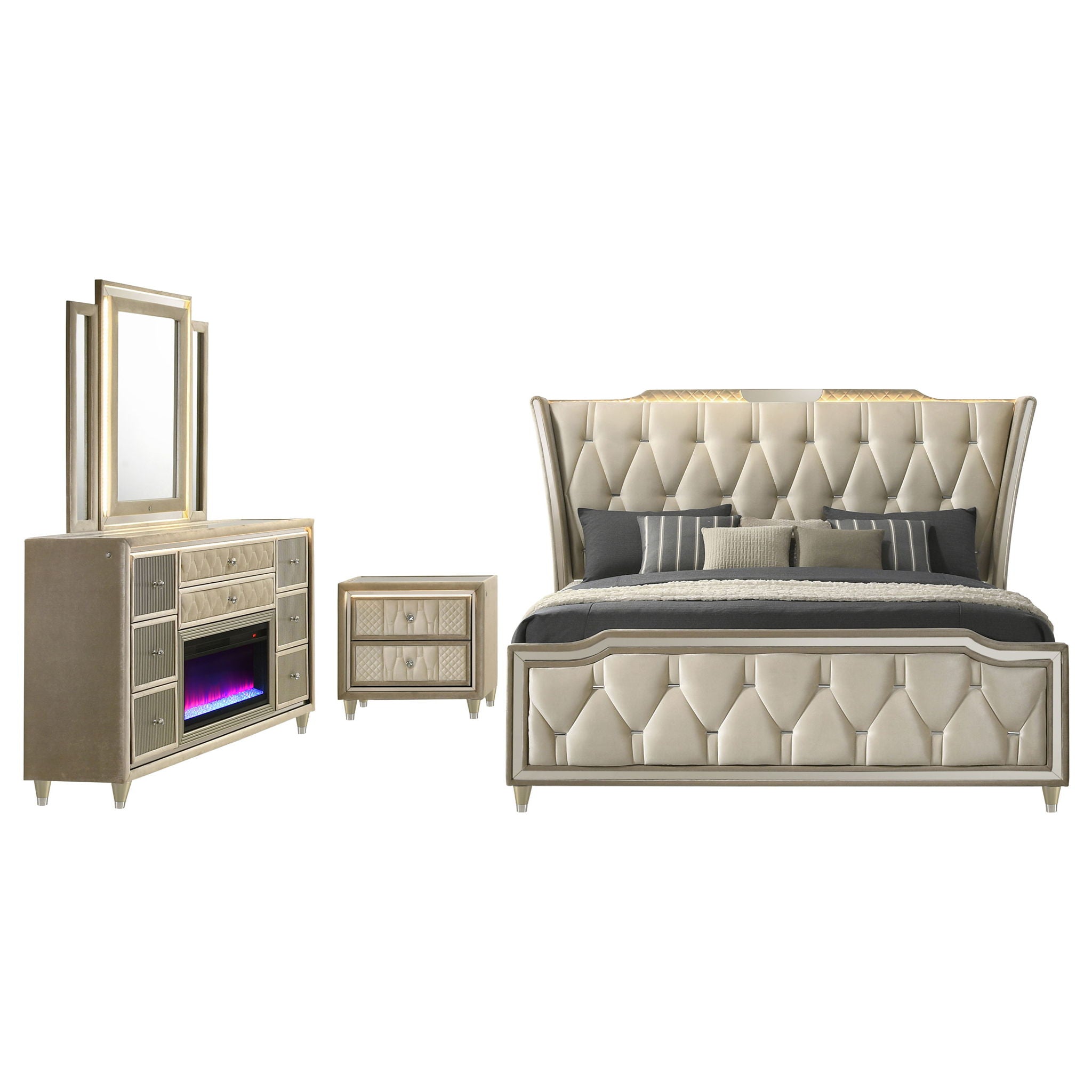 Lorient 4-piece Eastern King Bedroom Set Ivory and Camel