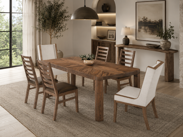 Deepika Ivory Modern Rustic 7-Piece Rectangular Dining Set with Upholstered Chairs