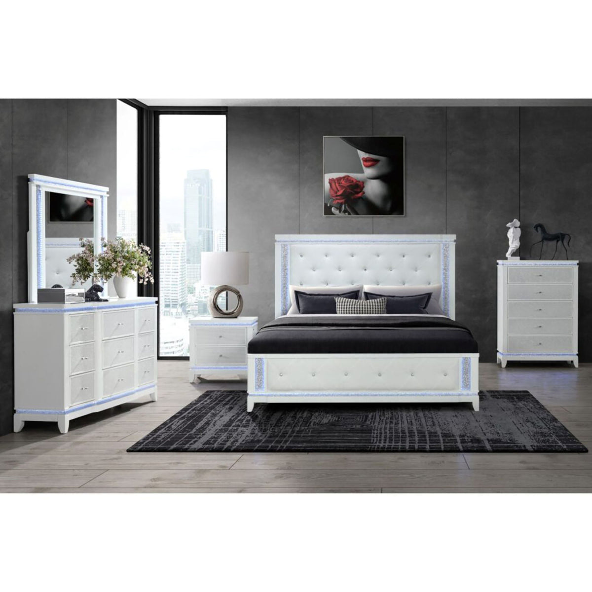 Adalid - 5 Pieces Bedroom Set With LED Lights And Glittered Detailing - Exclusive Furniture