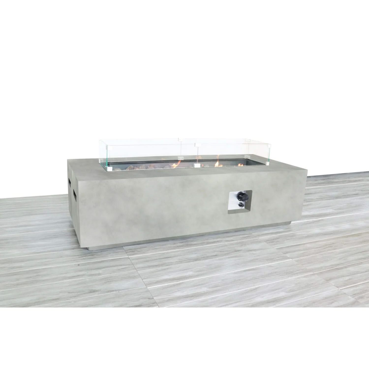 Rectangular Propane Fire Pit Table With Fiber Reinforcement And Adjustable Flame Control - Gray