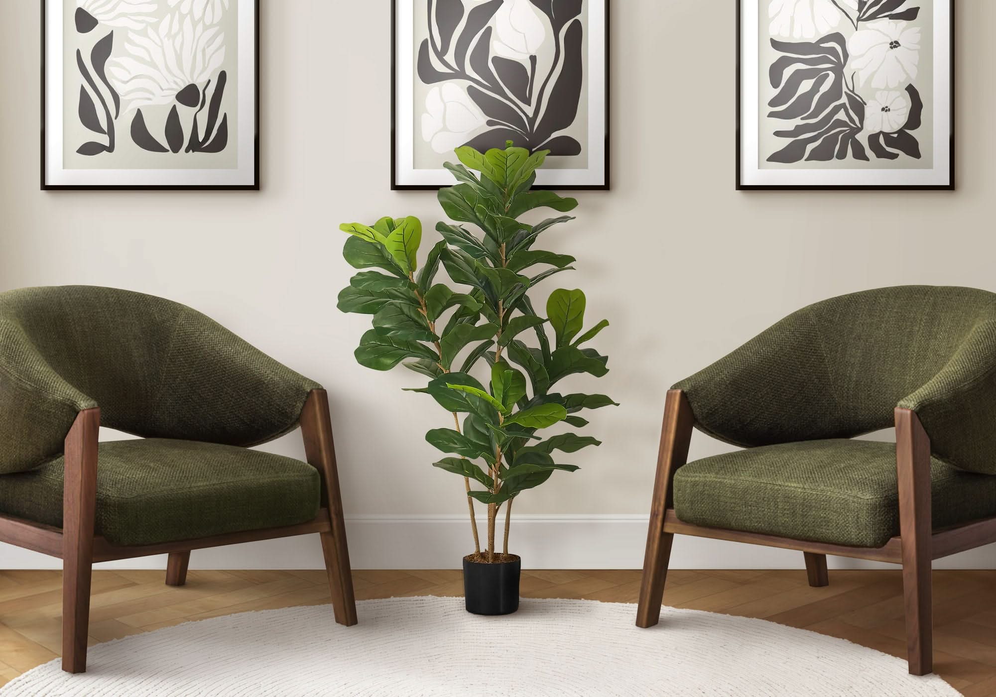 41" Tall, Artificial Plant, Fiddle Tree, Indoor, Faux, Fake, Floor, Greenery, Potted, Real Touch, Decorative - Green / Black