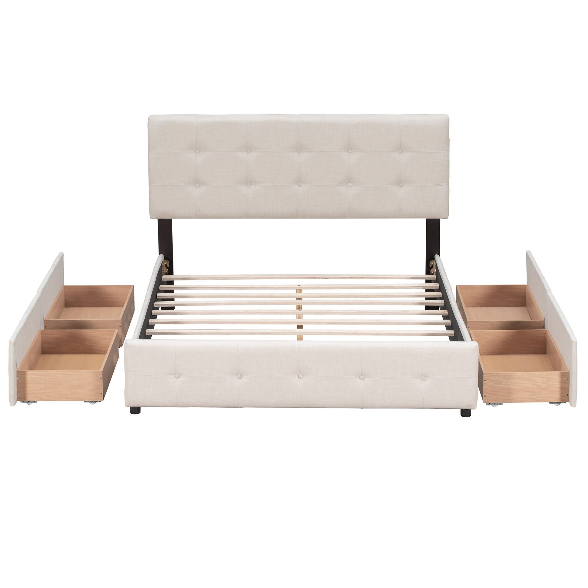 Upholstered Platform Bed With Classic Headboard And Drawers, No Box Spring Needed