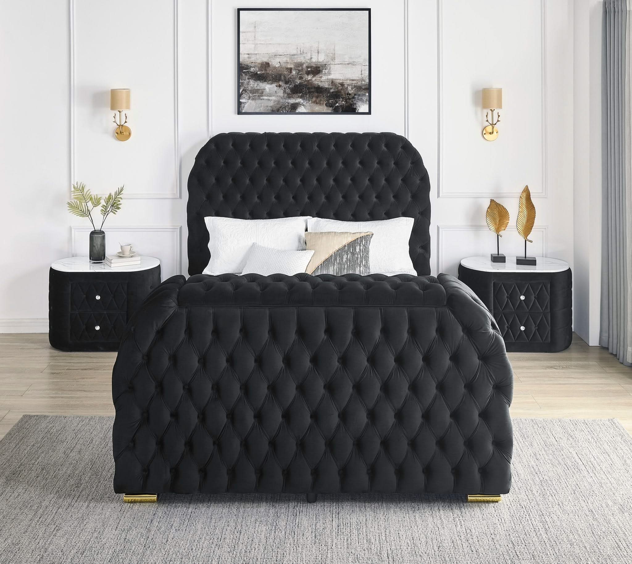 Natalia - Queen Upholstered Bed With Decking Board Set - Black