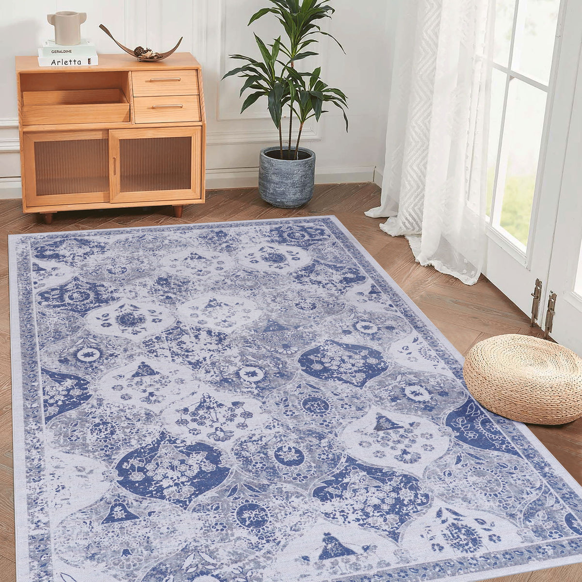 Maval - 6' X 9' Washable Area Rug - Blue