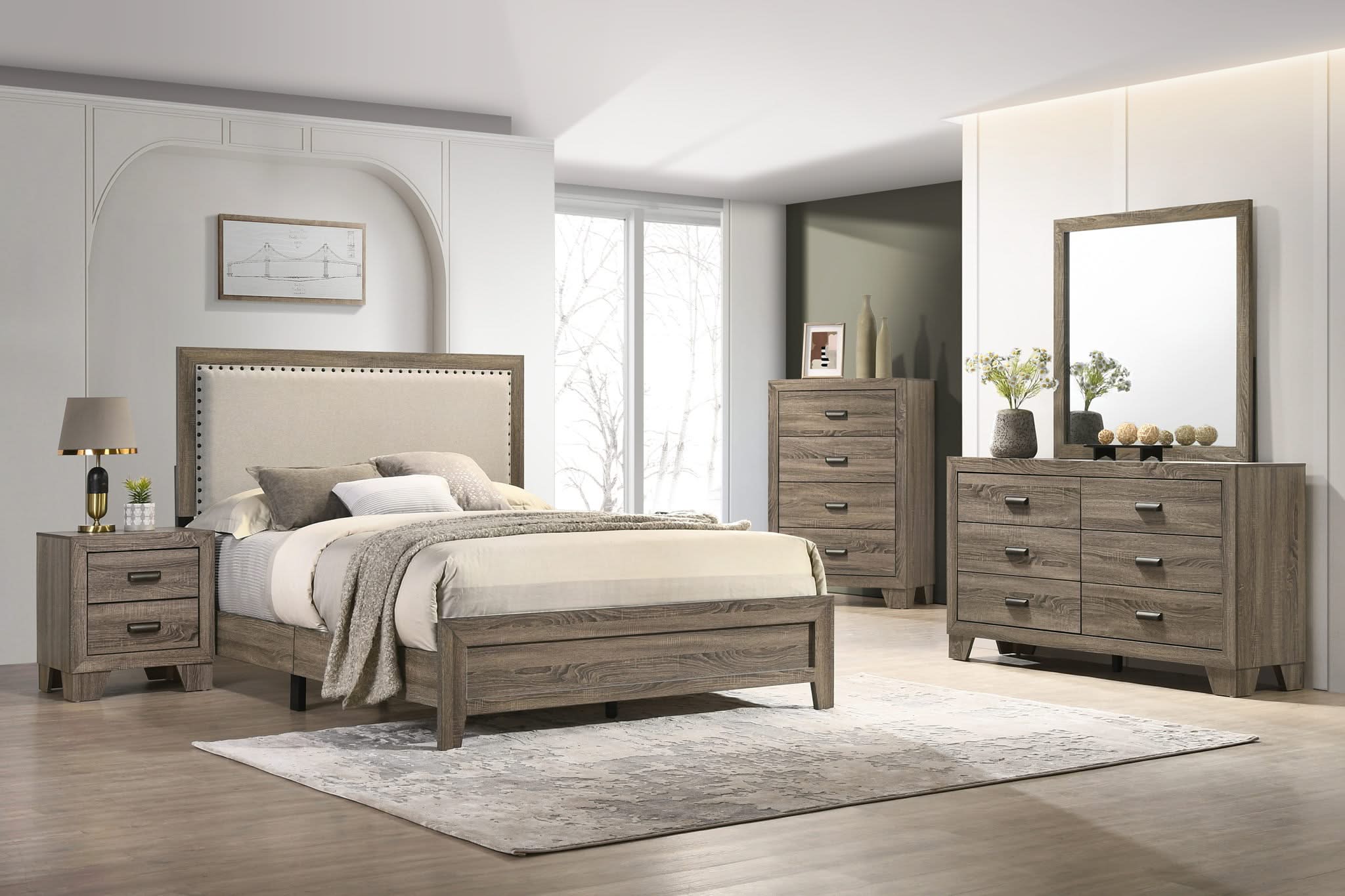 Millie - Full Upholstery Bed In One Box - Warm Gray