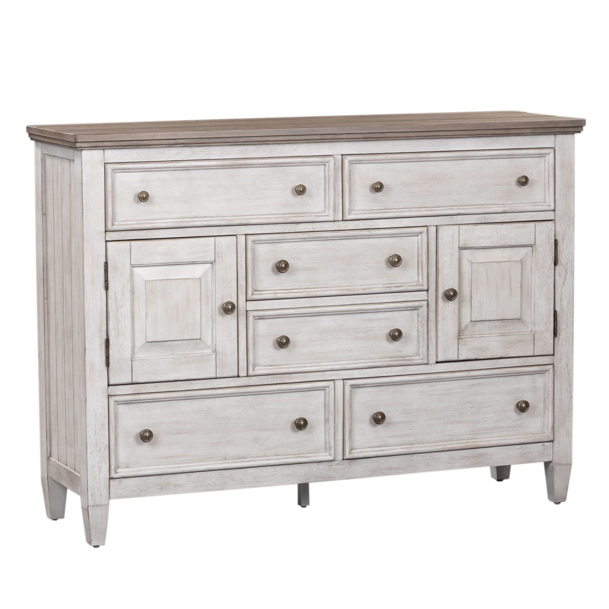 Heartland - 2 Door 6 Drawer Chesser - Antique White / Tobacco Tops