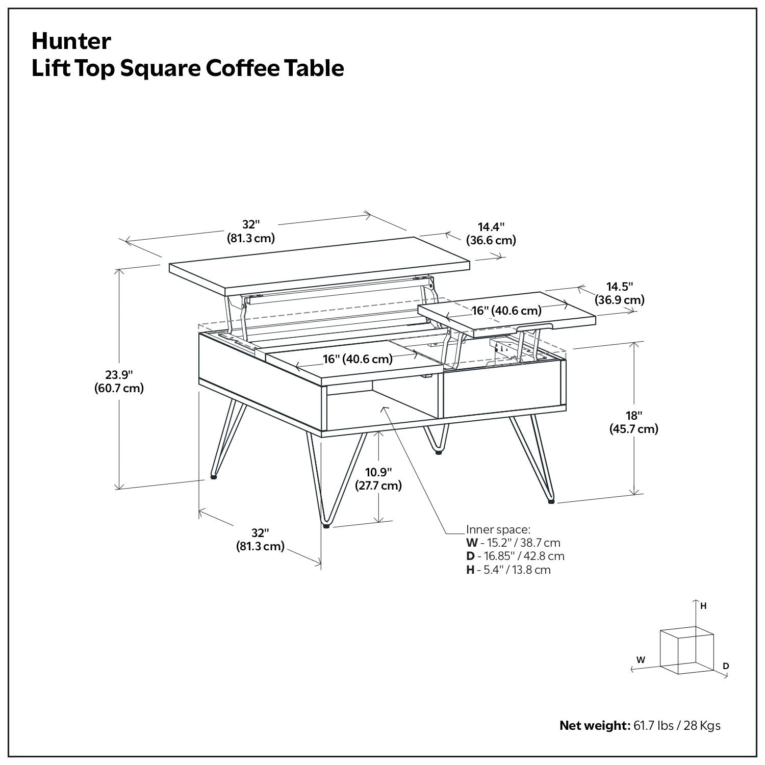 Hunter - Square Lift Top Coffee Table - Walnut