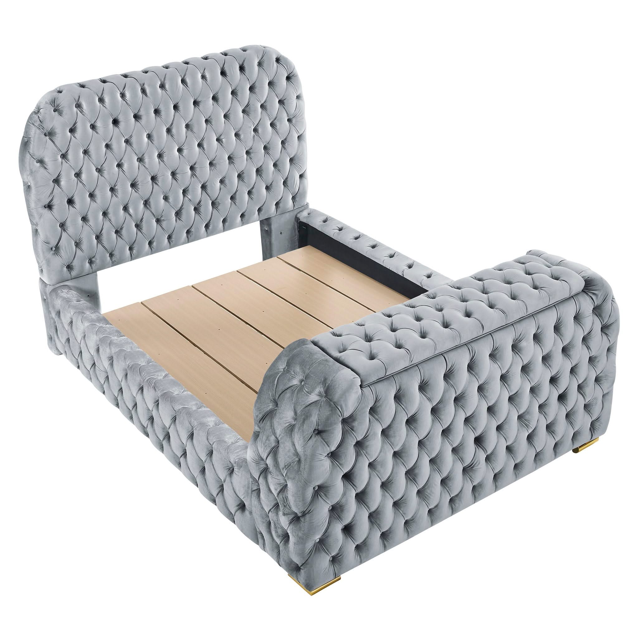 Natalia - King Upholstered Bed With Decking Board Set - Gray