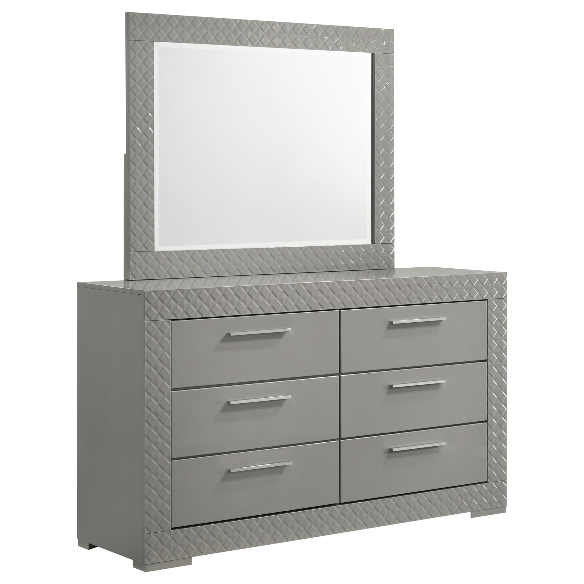 grey gloss dresser Ives 6-drawer Dresser and Mirror Grey High Gloss
