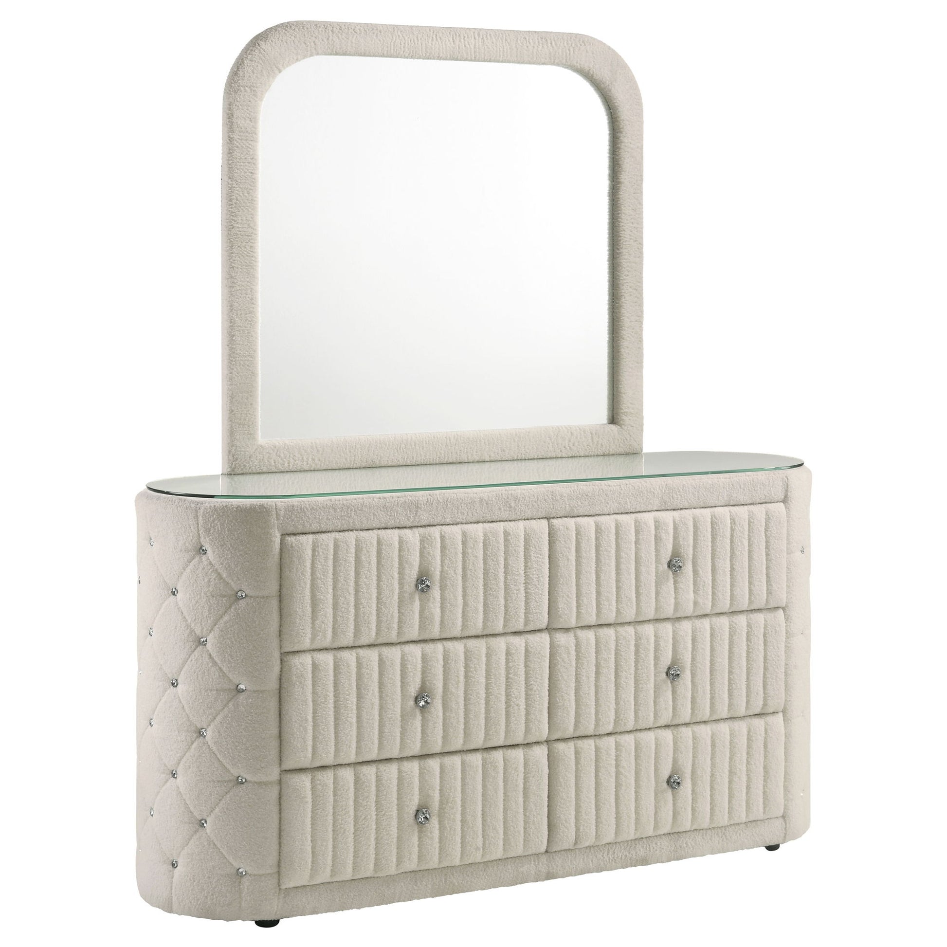 ivory dresser set Marsden Mid-Century Modern Ivory 6-Drawers 54 in. Rattan Cane Dresser without Mirror