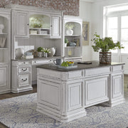 Magnolia Manor - 5 Piece Home Office Set (Complete Desk) - Antique White