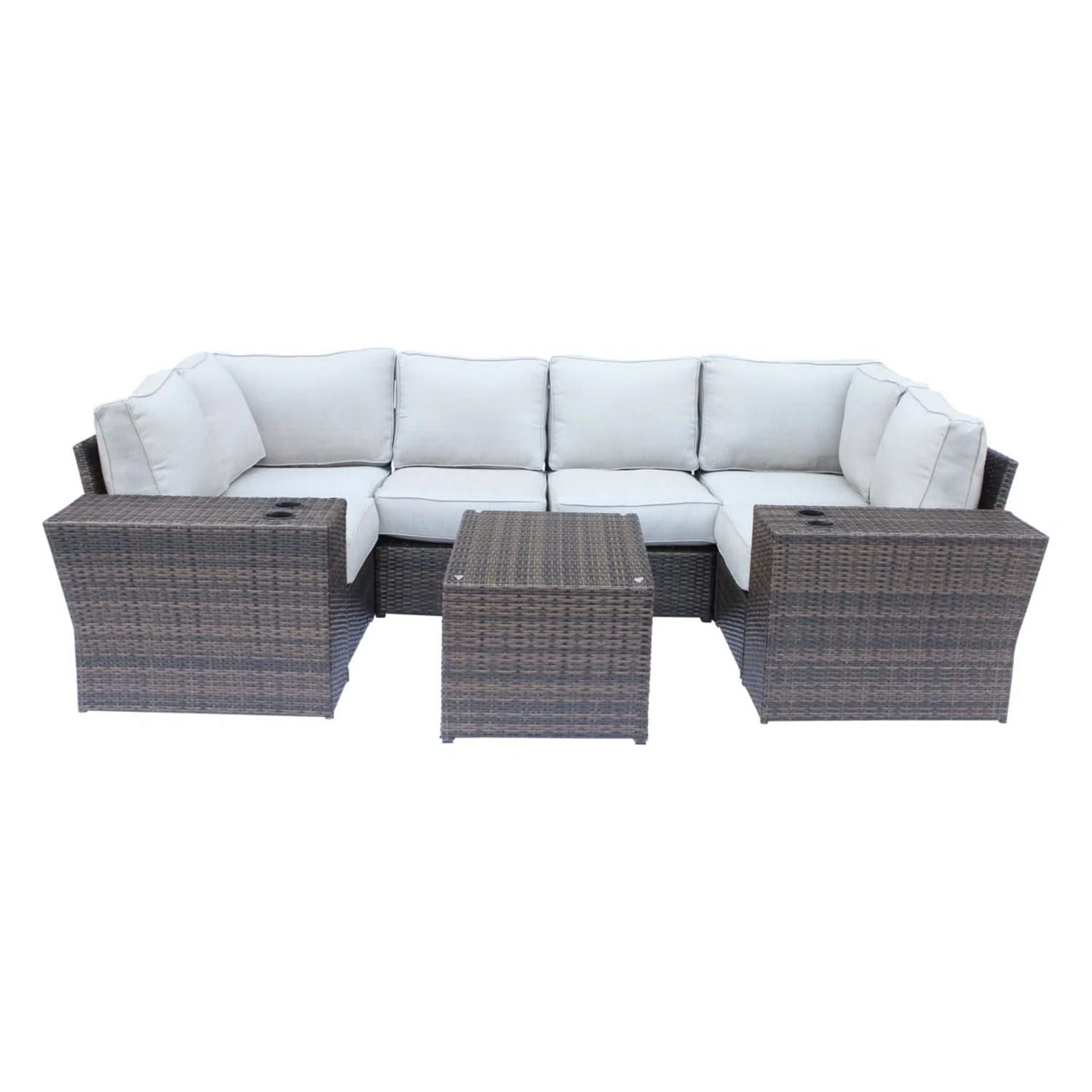 Outdoor Wicker Sectional With Weather Resistant Cushions And Table