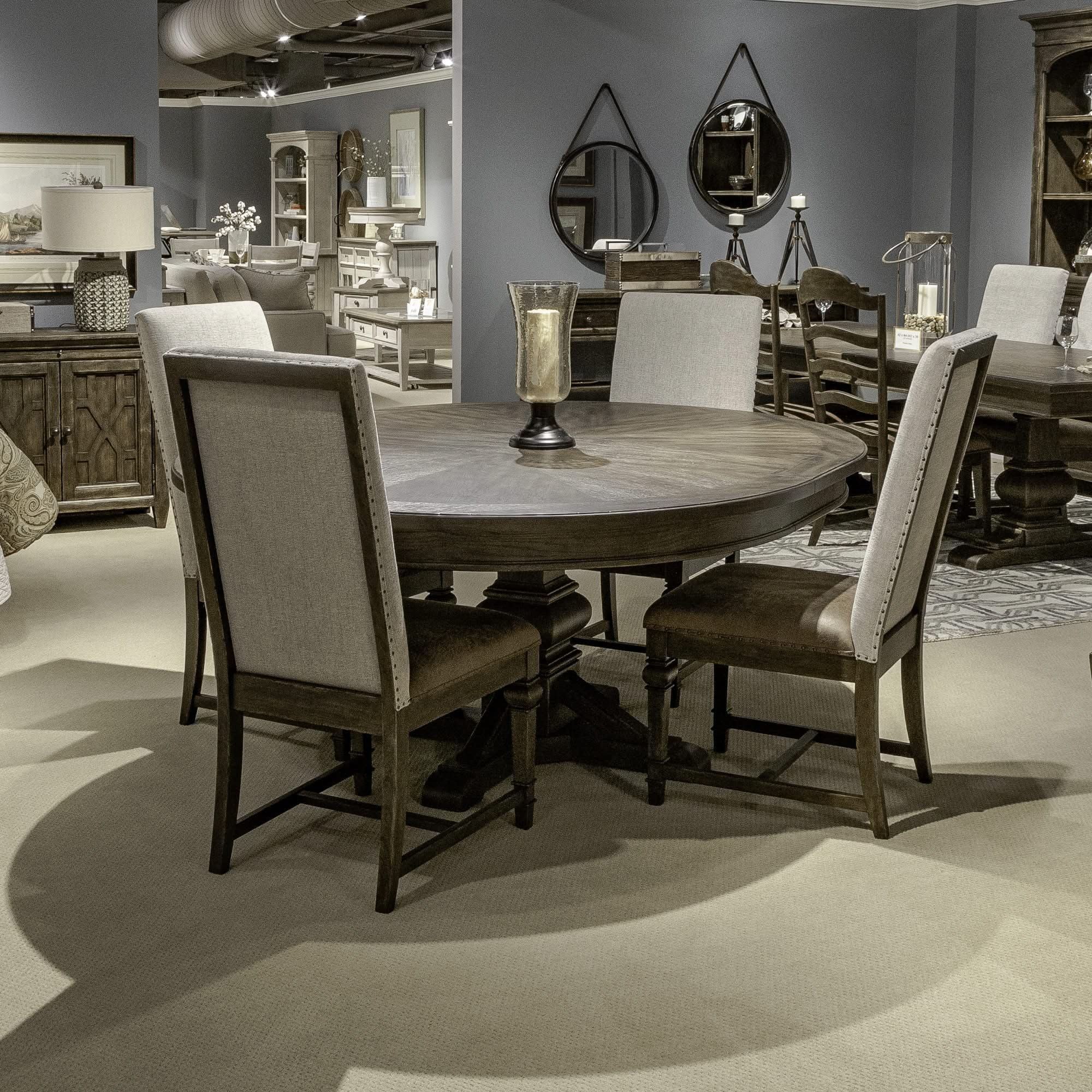 Paradise Valley - 5 Piece Pedestal Table Set (Upholstered Side Chairs) - Saddle Brown