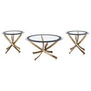 Brooke 3-piece Round Coffee and End Table Set Rose Brass