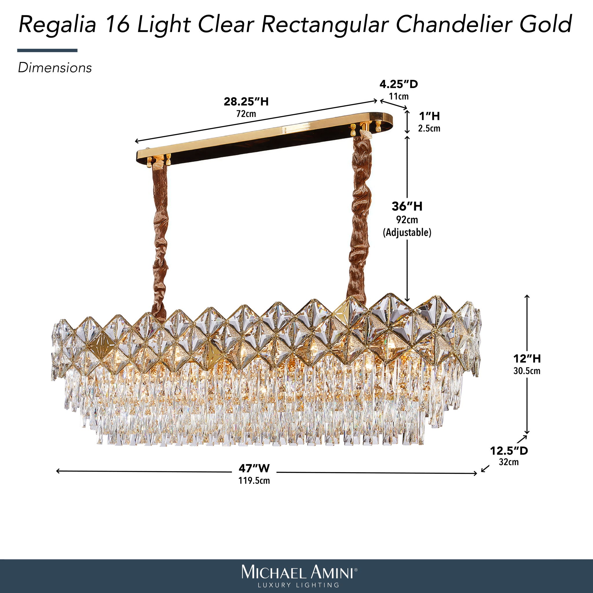 Michael Amini Lighting - Regalia 16-Light Rectangular Crystal Chandelier - Gold