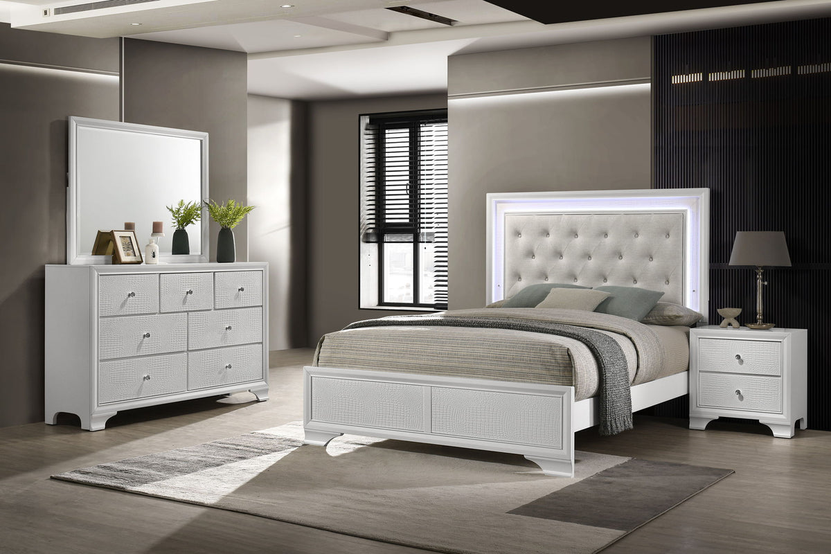 Lyssa - Queen Bed With LED - Oat / Frost