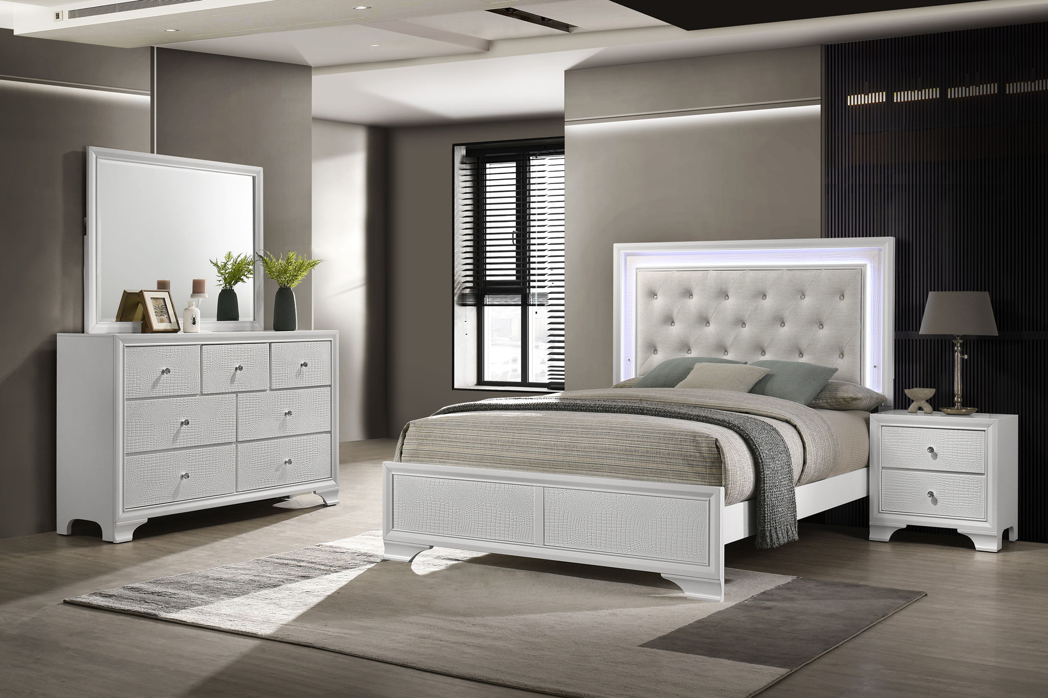 Lyssa - Twin Bed With LED - Oat / Frost