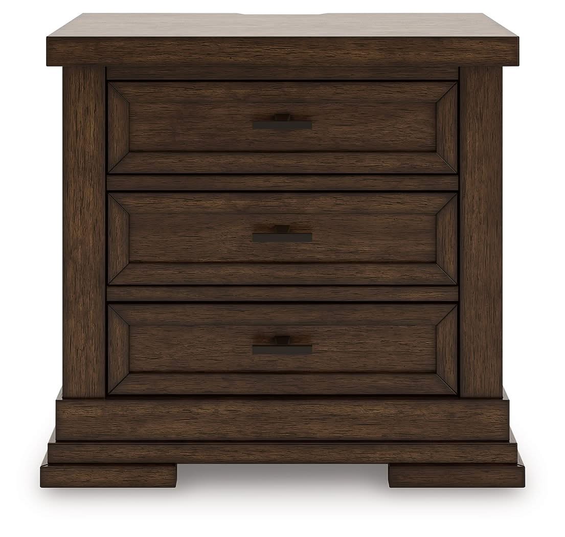 Taffenbrook - Three Drawer Night Stand - Medium Brown