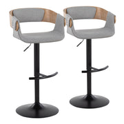 Elisa - Adjustable Barstool With Swivel & Rounded T Footrest (Set of 2) - Gray - Fabric