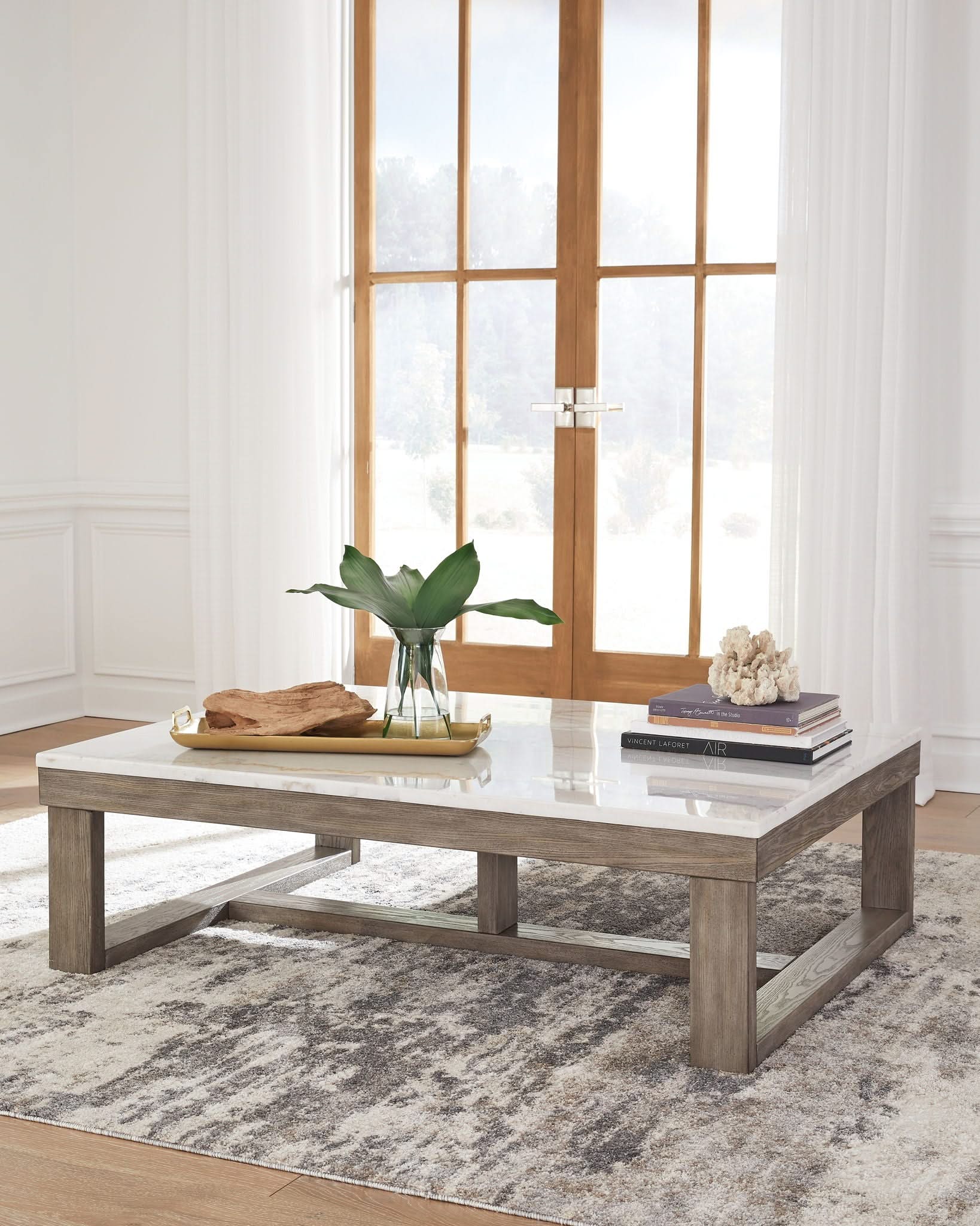 Loyaska - Rectangular Cocktail Table - Brown / Ivory