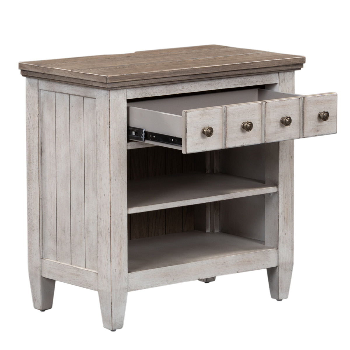 Heartland - 1 Drawer Nightstand With Charging Station - Antique White / Tobacco Tops