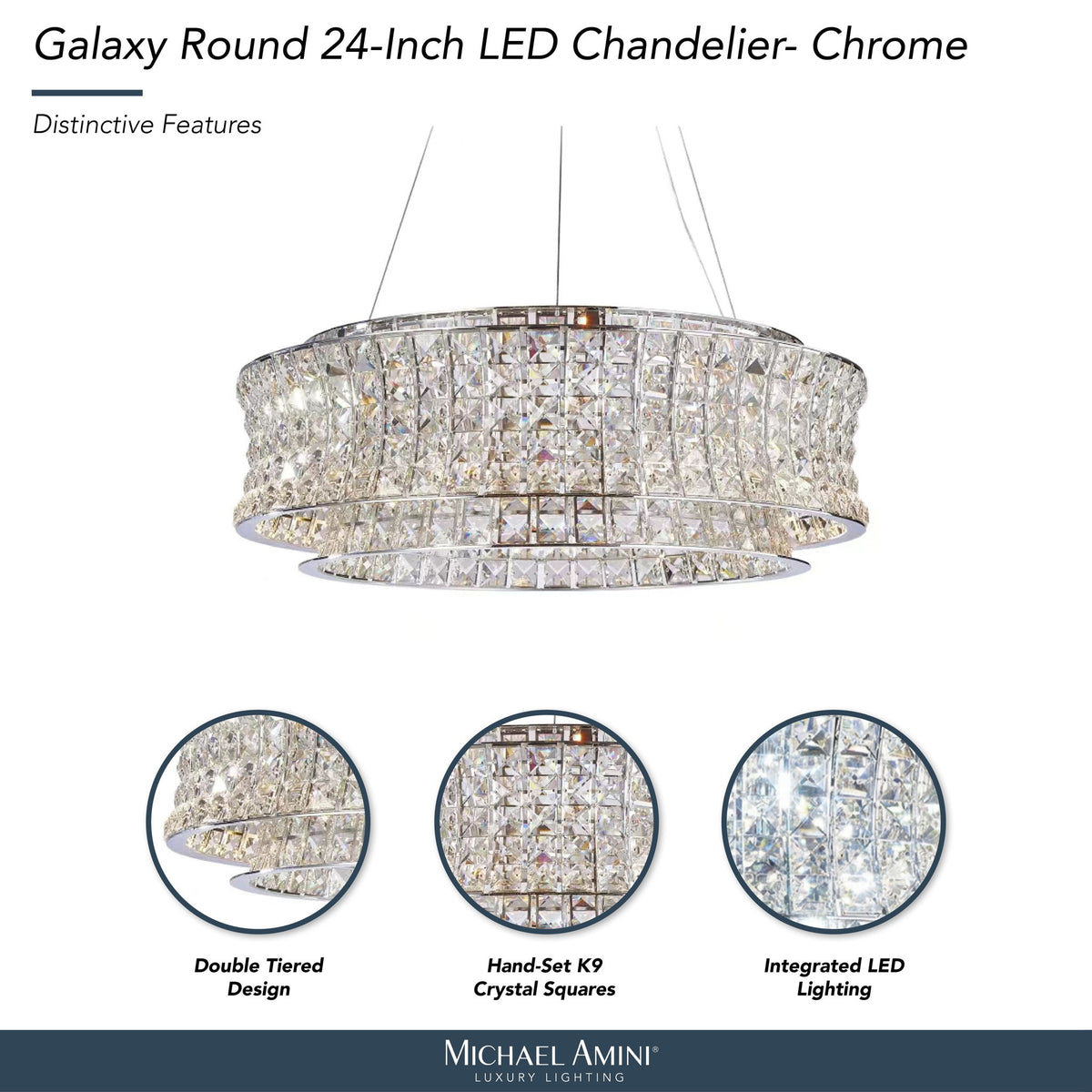 Michael Amini Lighting - Galaxy 24" Round LED Crystal Chandelier - Chrome