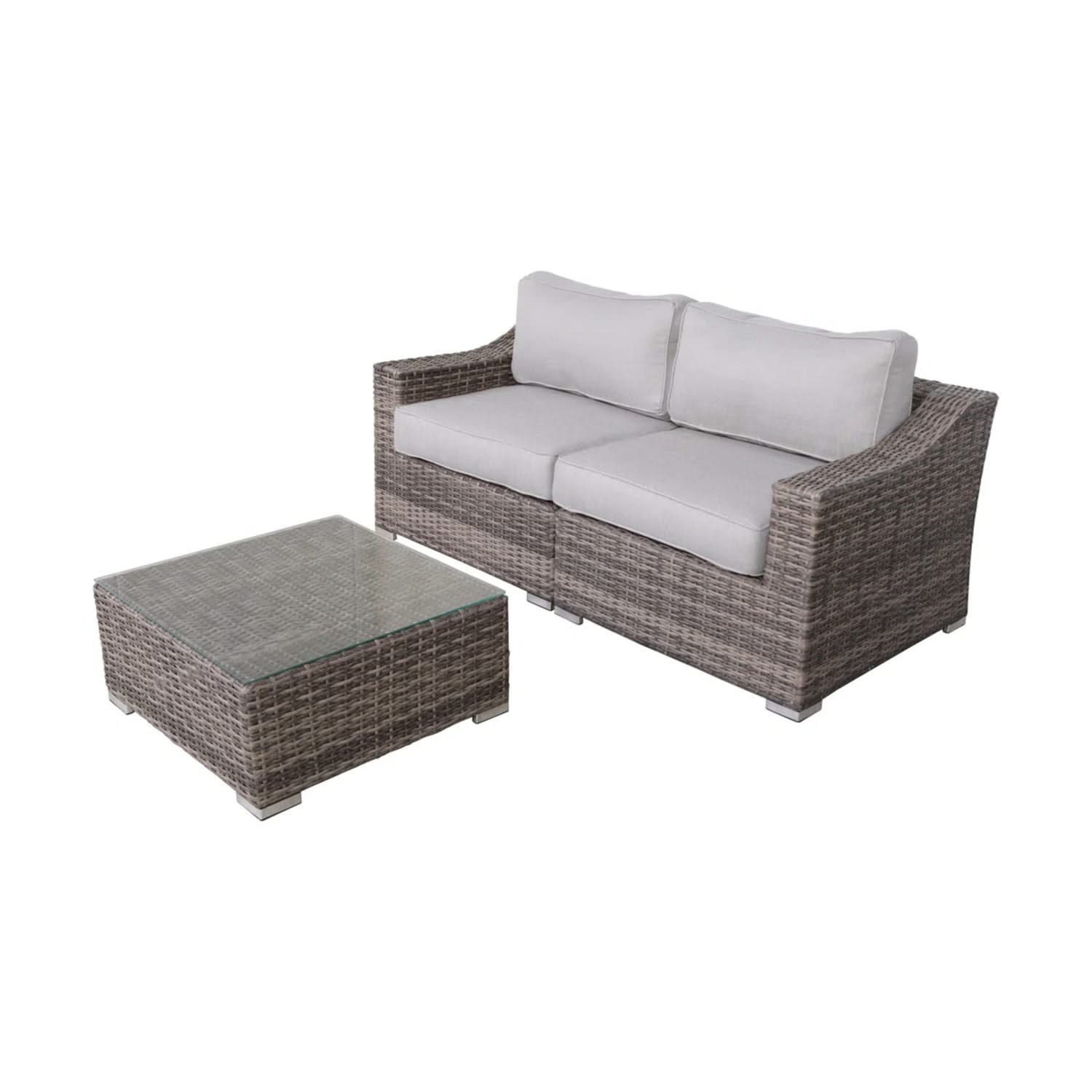 Outdoor Wicker Conversation Set With Cushions, All Weather