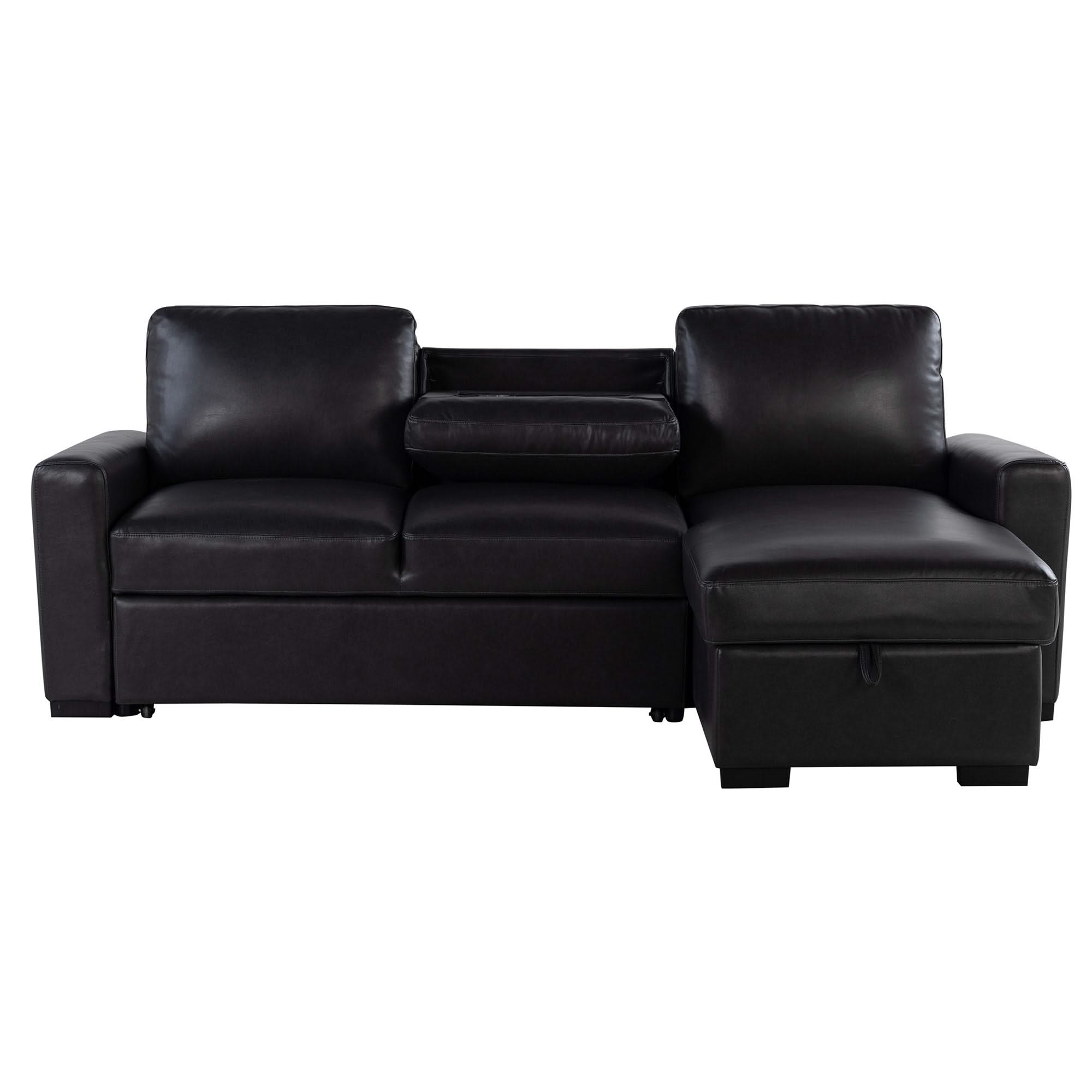 Montero - Sofa With Pull Out Bed, Drop Down Table, USB And Cup Holders, Storage Chaise - Charcoal Black