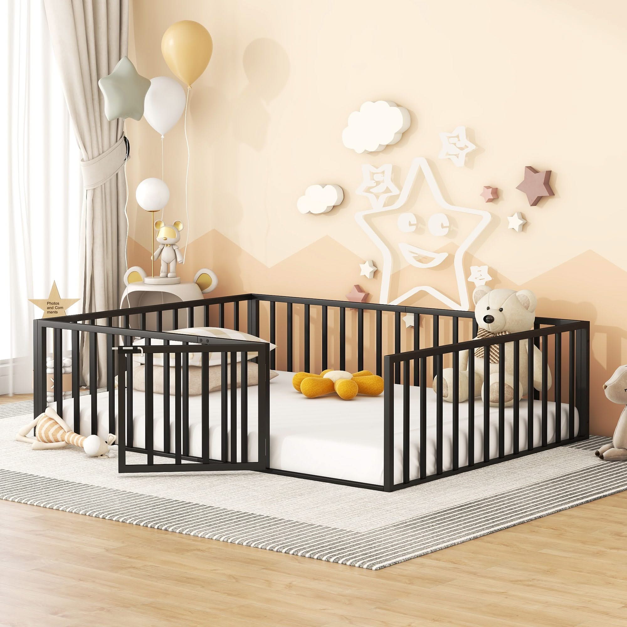 Metal Floor Bed Frame With Fence And Door