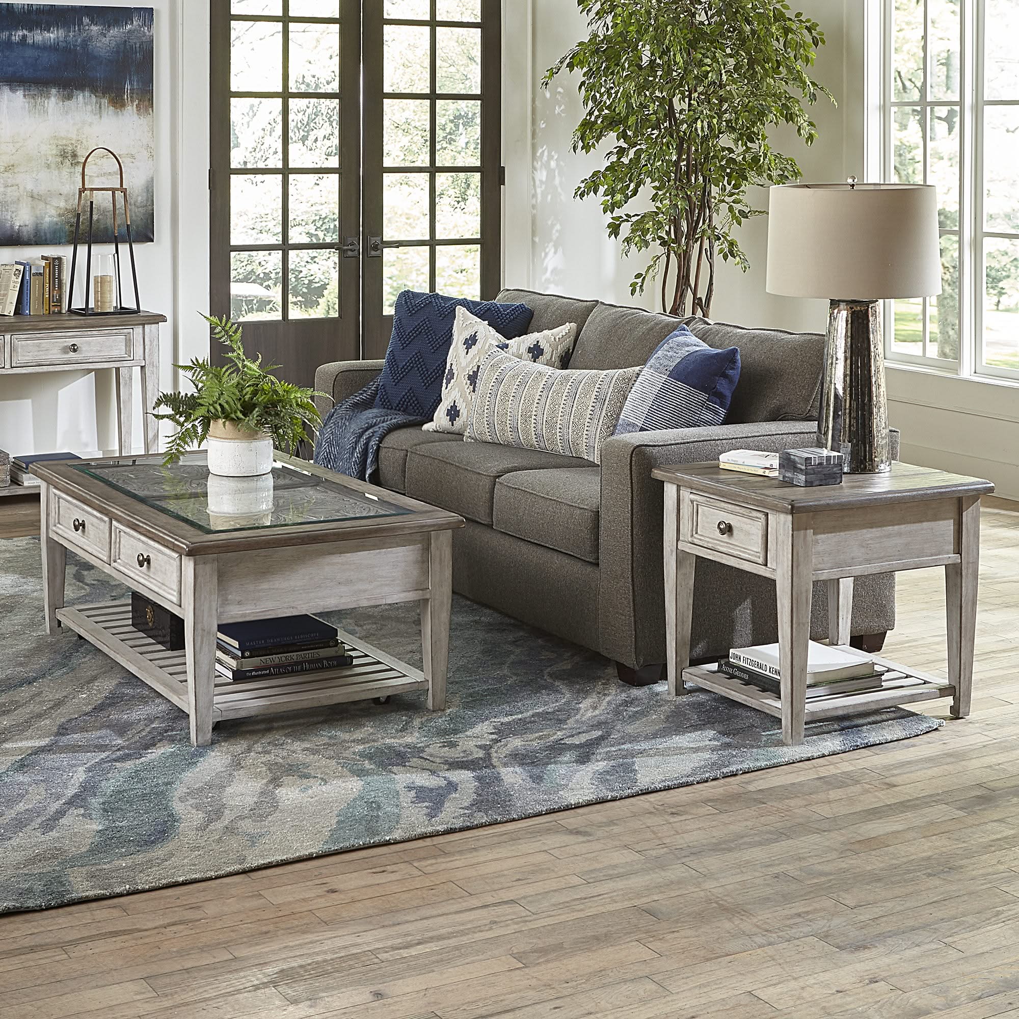 Heartland - 3 Piece Table Set - Antique White / Tobacco Tops