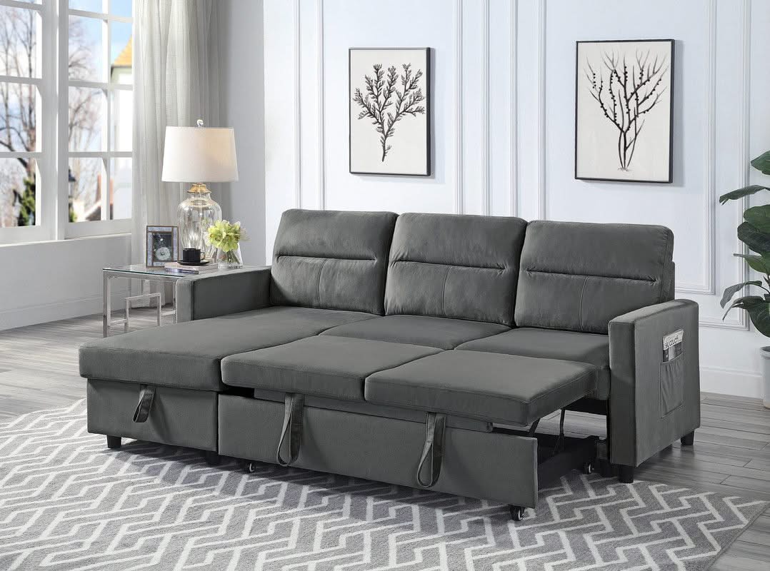 Ivy - Reversible Sleeper Sectional Sofa With Storage Chaise And Side Pocket